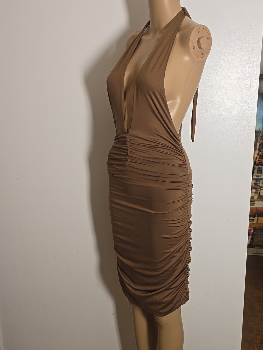 Sunkissed Ruched Halter Bodycon Dress - S